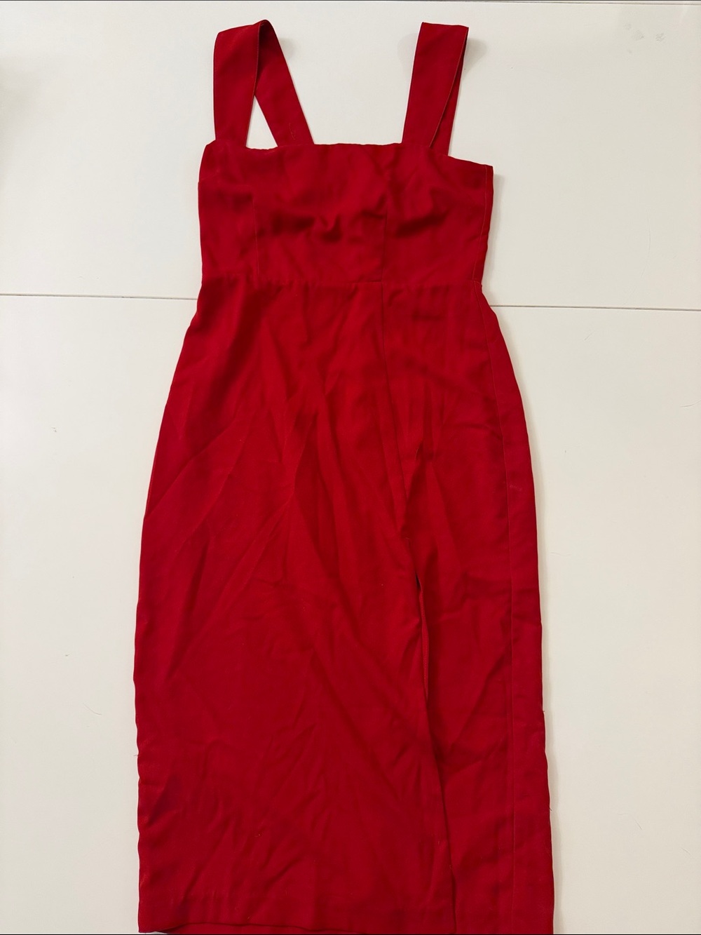 Abercrombie Red Square-Neck Midi Dress with Wide Straps